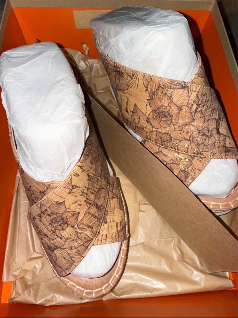 gentle souls Cork-Print Crisscross Wedge Sandals - Tan size 7